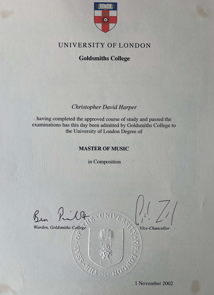 Master of Music certificate